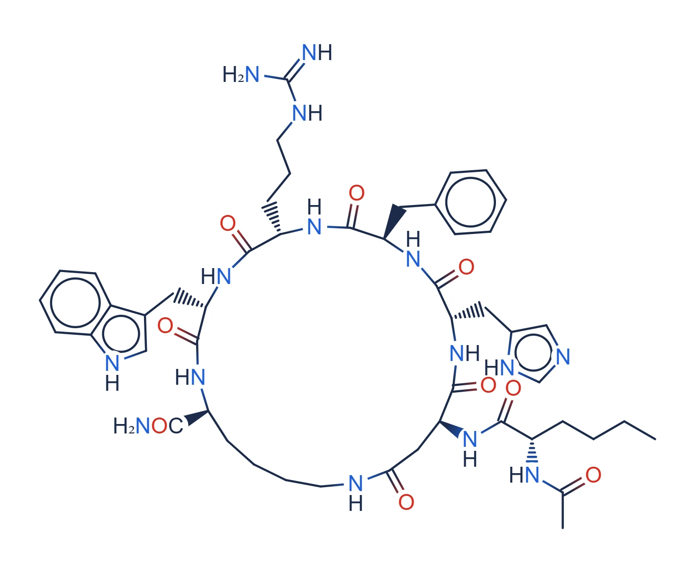 Chemical structure of Melanotan II (MT-II cyclic heptapeptide)