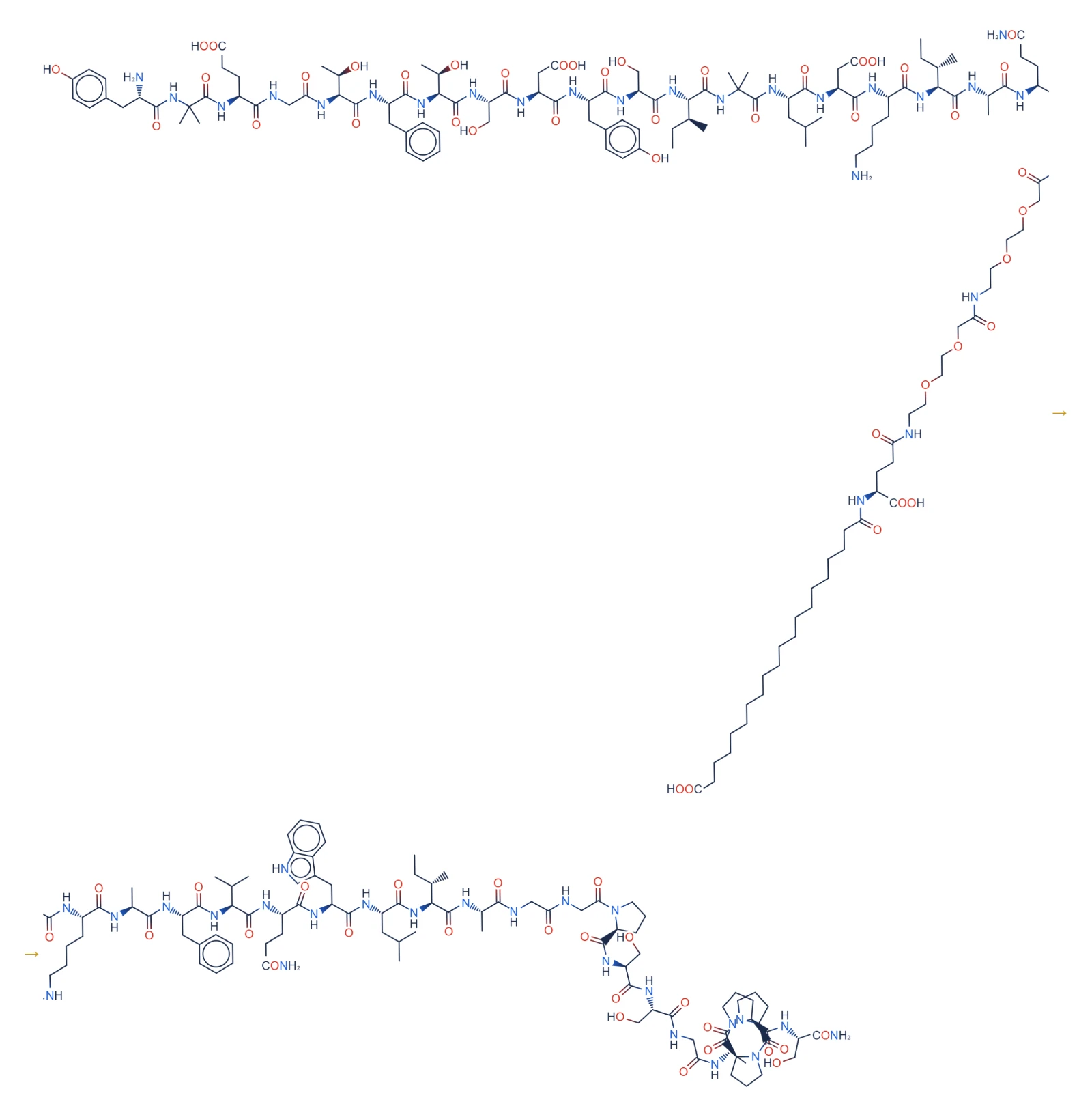 Chemical structure of G2X-TZ (tirzepatide), a dual GIP and GLP-1 receptor agonist peptide